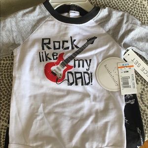 “Rock like my Dad” onesie and Star/Guitar pants